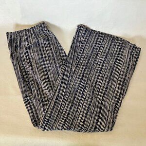 Nic + Zoe Pants Navy Blue Stripe Flared Wide Leg Pockets Zip Back Elastic Size 8